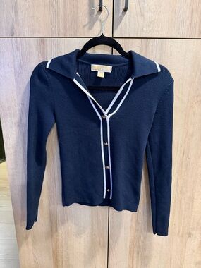 MICHAEL Michael Kors Navy Cardigan with White Trim